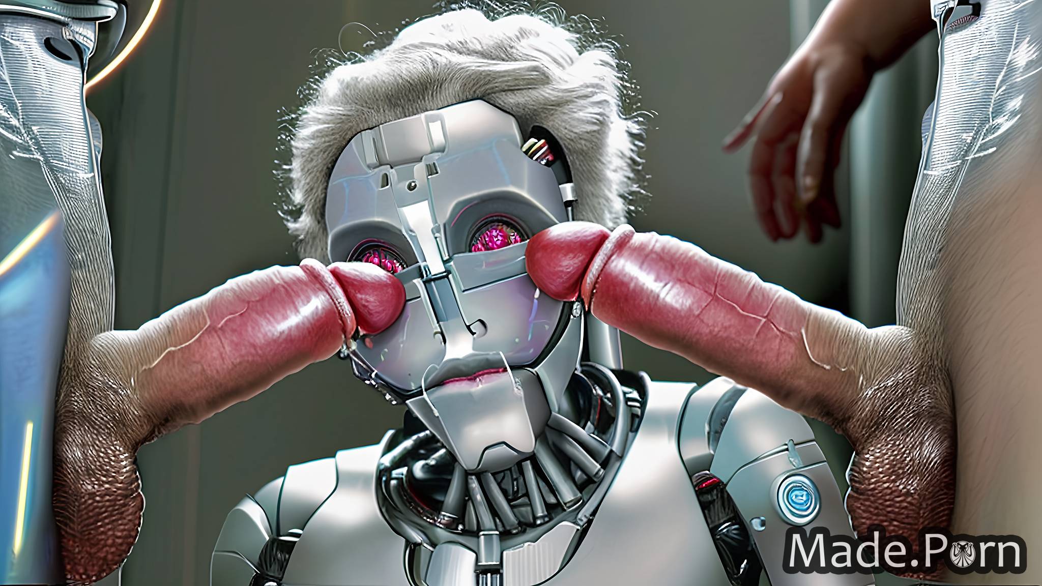 veiny dick sci-fi threesome gay robot deepthroat cyborg