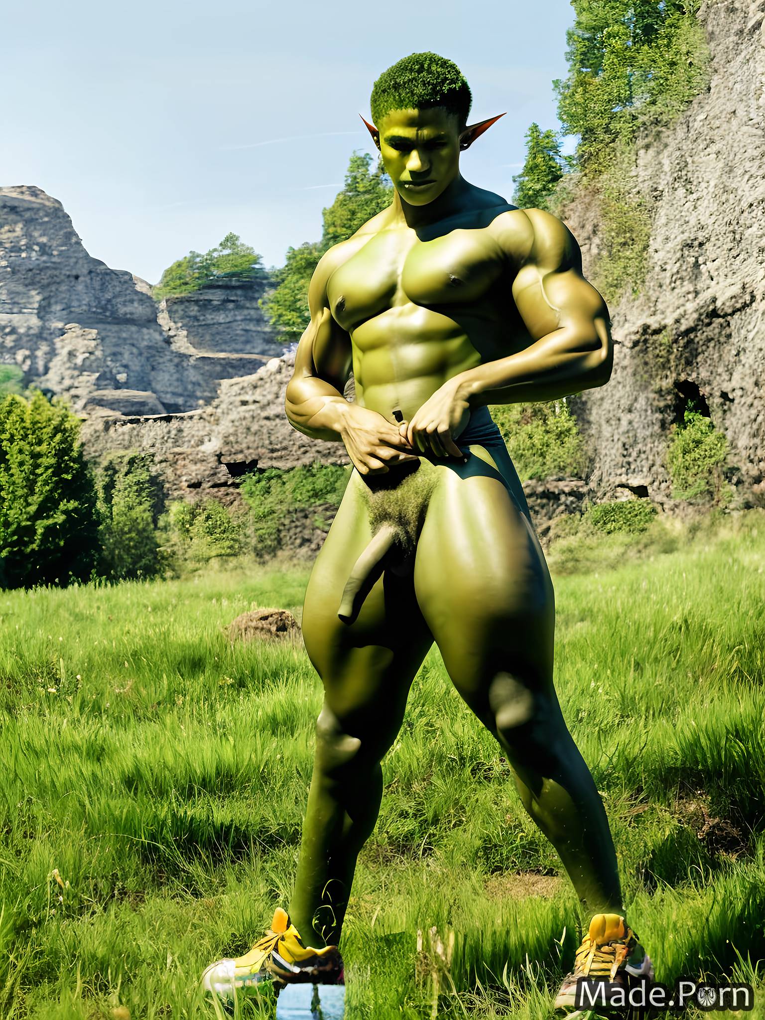 bodybuilder angry standing medium shot 20 green digital art